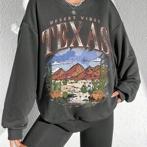SHEIN gray Texas Graphic Sweatshirt oversized
